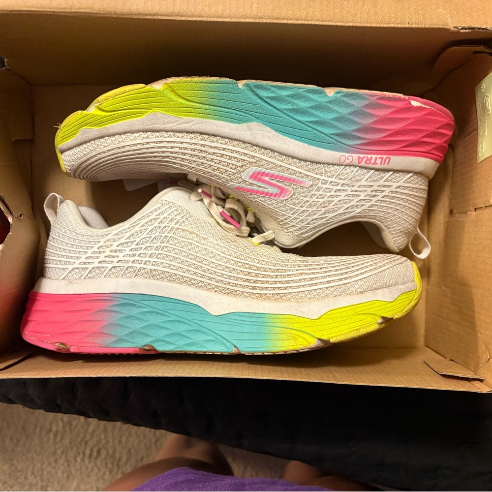 Skechers Ultra Go Cream with Pink and Yellow Accents